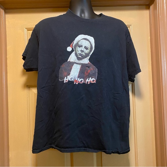 Men’s Michael Meyers Santa Ho Ho Ho black graphic T shirt Gildan sz XL - Picture 1 of 11